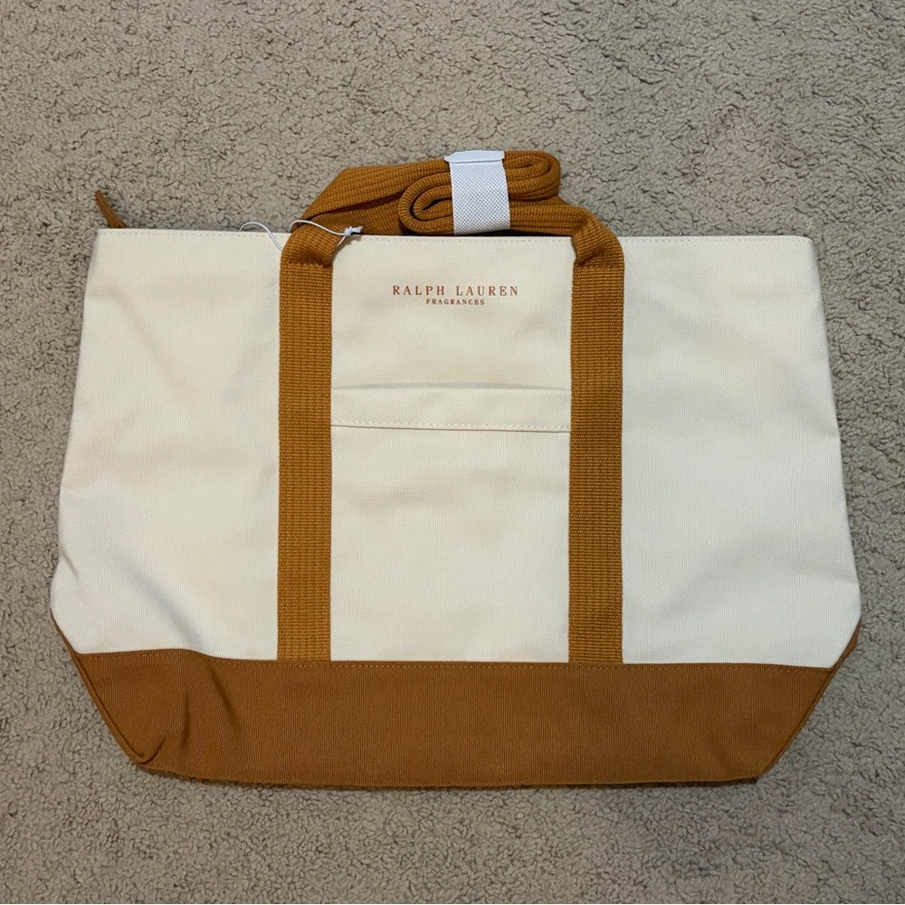 Ralph Lauren Canvas Tote in Cream and Camel